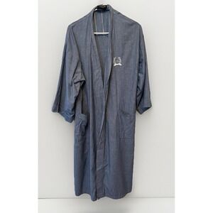 Christian Dior Vintage Embroidered Blue Chambray Luxury Cotton Unisex Robe O/S